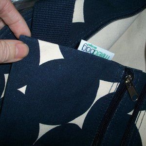 new LARGE CANVAS Tote Bag Eco Reusable Zipper Navy Dot by Mixed Bag Boon Supply